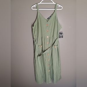 Mlle Gabrielle Womens Dress Green Button Front 2x